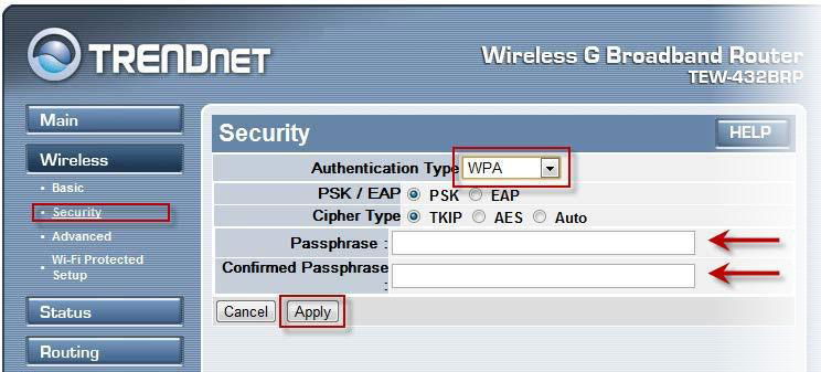 Параметры безопасности Wi-Fi