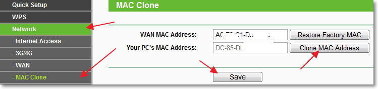 Клонирование MAC-адреса на роутере