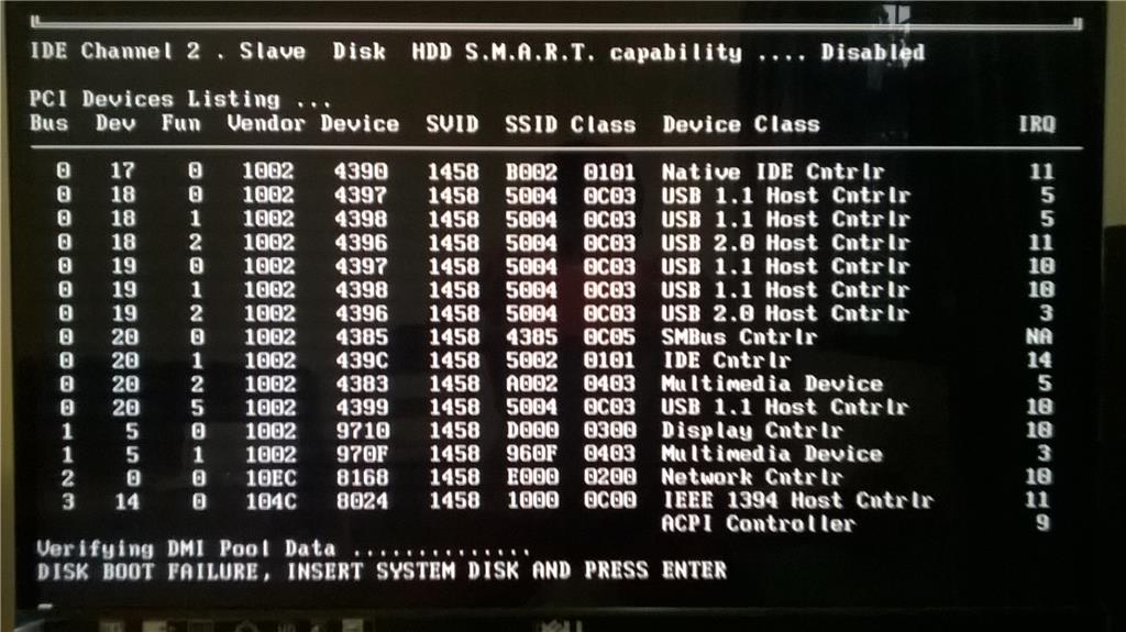 Disk boot failure