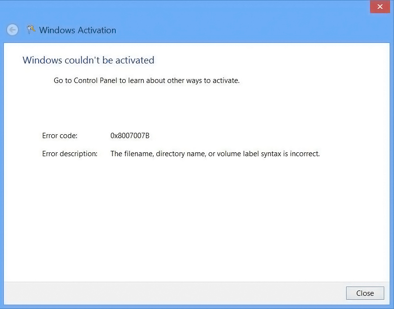 Руководство по исправлению кода ошибки 0x8007007b в Windows 8