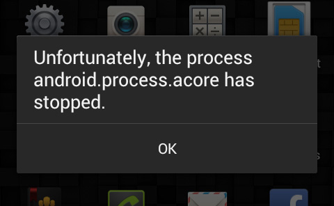 Ошибка android.process.acore