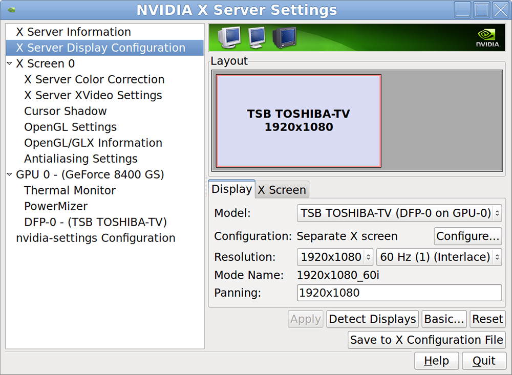 Nvidia x server configuration