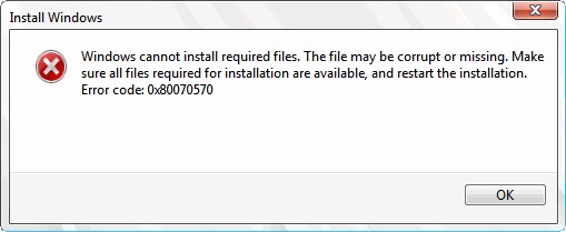 Ошибка 0x80070570 в Windows