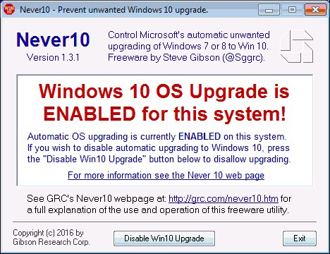 «Disable Win10 Upgrade»