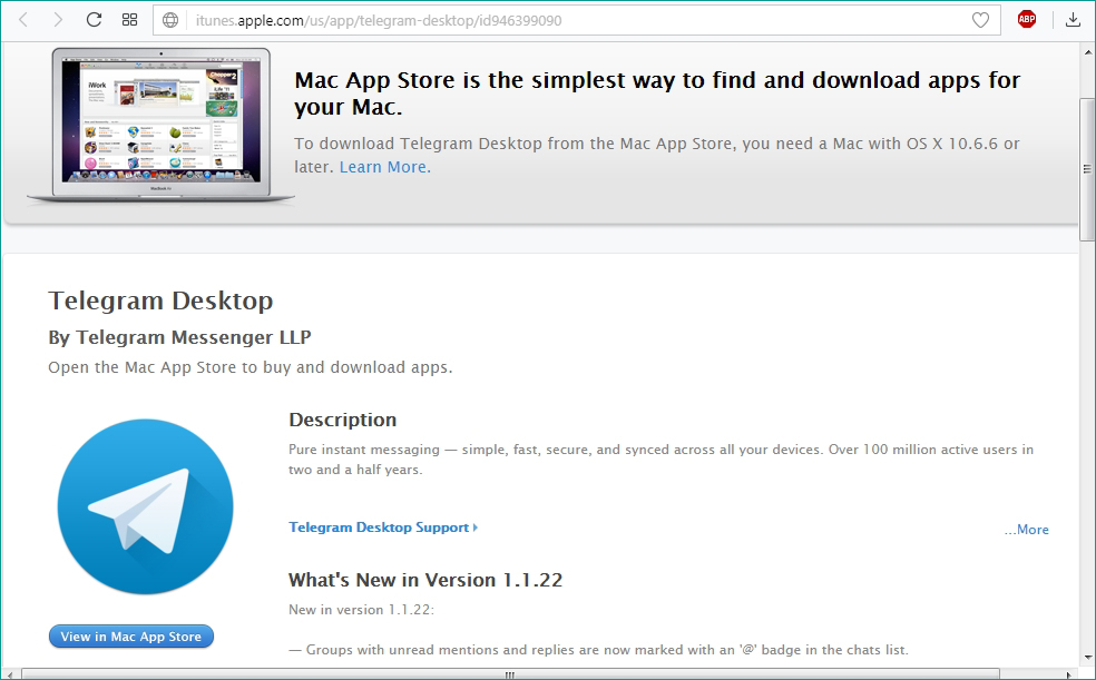 Установка Telegram из macOS AppStore
