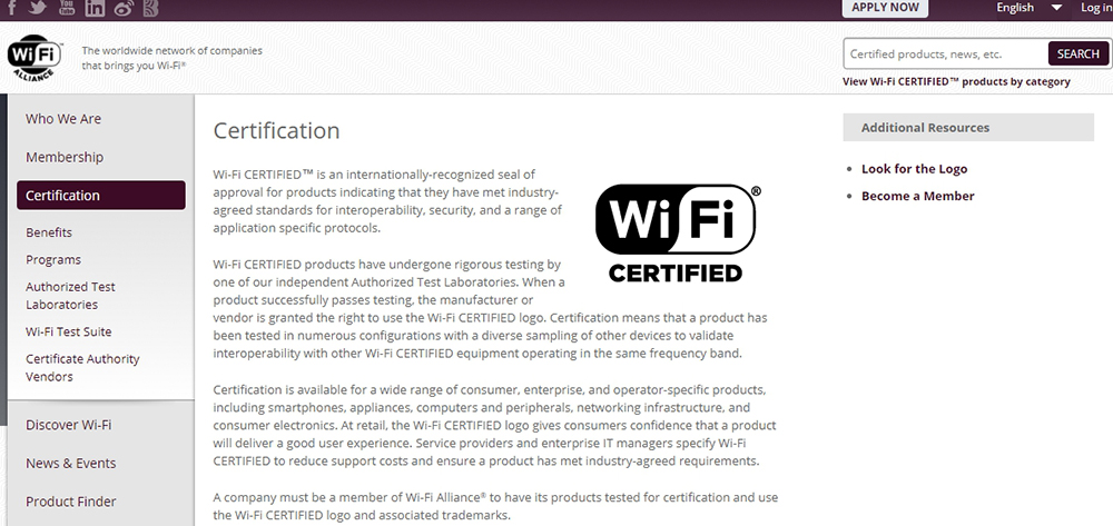 Сертификация на сайте Wi-Fi Alliance