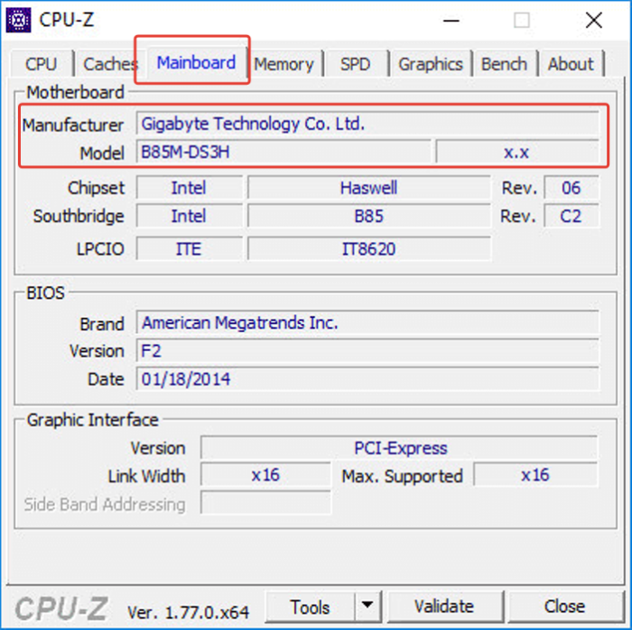 Определить в CPU-Z 