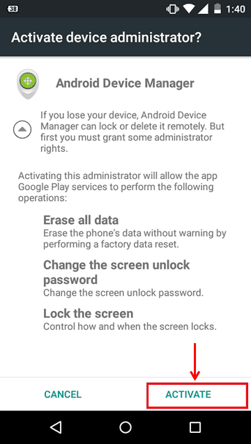 Активация настроек Android Device Manager