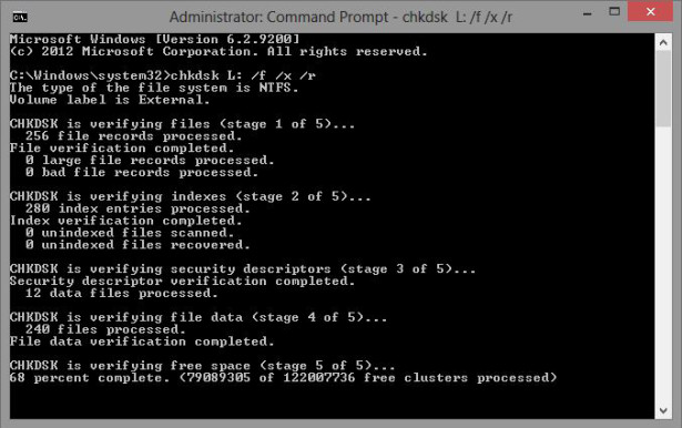 Проверка жёсткого диска системной утилитой CHKDSK
