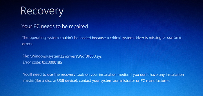Ваш компьютер или устройство необходимо восстановить windows 10 0xc0000185