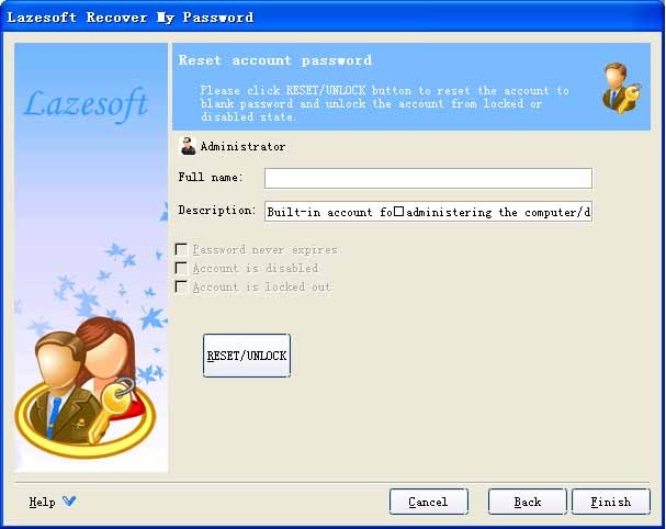 LazeSoft Recover My Password запрашивает учётную запись для сброса