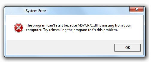 Код может быть выполнен, если система не может найти файл msvcr71 dll