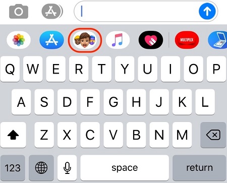 Кнопка вызова Memoji в сообщениях на iPhone