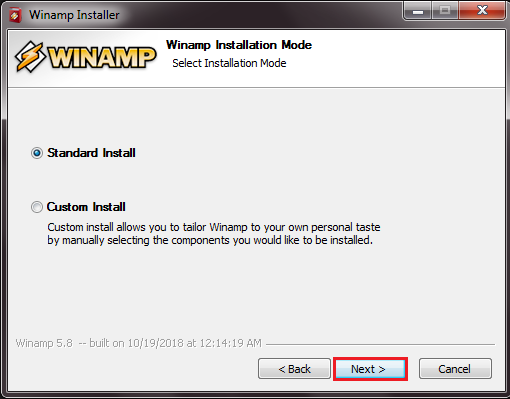Выбор способа установки Winamp