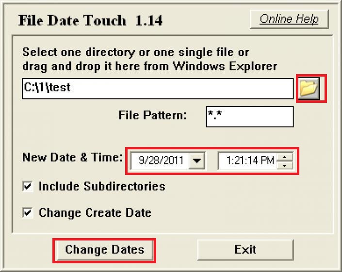 Изменение даты создания файла в File Date Touch