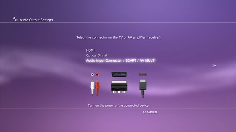 Система PlayStation запрашивает выбор источника выходящего звука