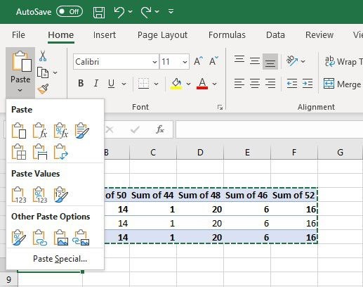 Вставка значений в Excel