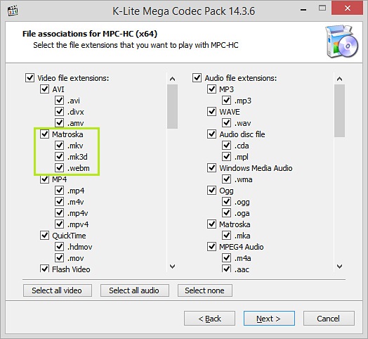 Выбор кодеков в K-Lite Codec Pacк