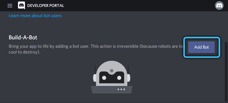 Кнопка «Add Bot»