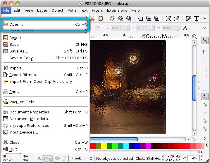 Открытие нового файла в Inkscape