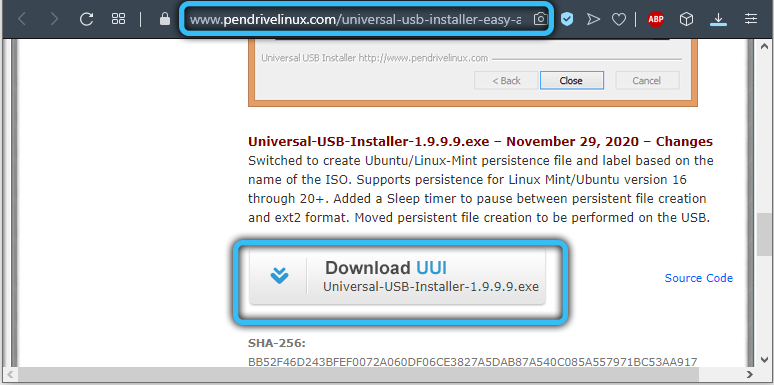 Скачивание утилиты Universal USB Installer