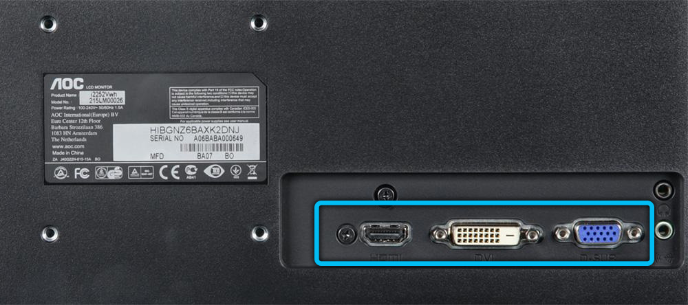 VGA, DVI и HDMI на корпусе монитора