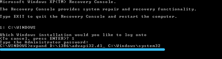vvod komandy dlya vosstanovleniya fajla advapi32.dll v windows 1