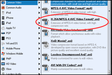 Выбор типа файла AVI в Corel Videostudio