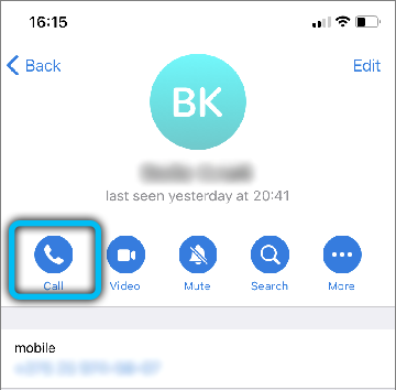 Звонок в Telegram с iPhone