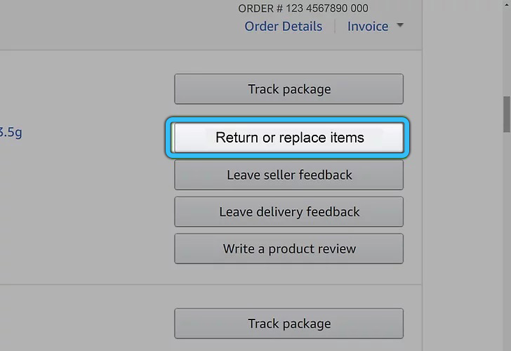 Кнопка «Return or Replace Items» на Amazon