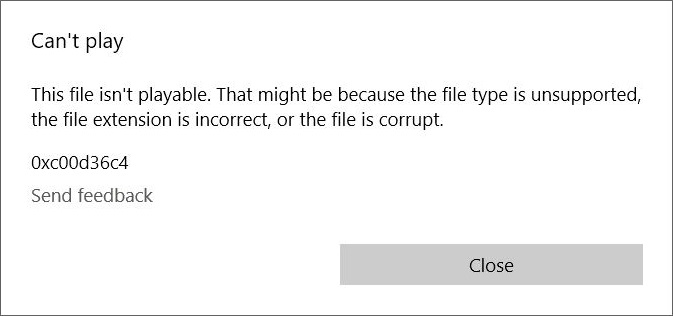 Ошибка 0xc00d36c4 в Windows