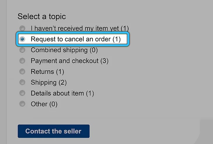 Пункт «Попросить об отмене заказа» на eBay