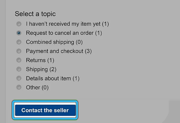 Синяя кнопка «Связаться с продавцом» на eBay