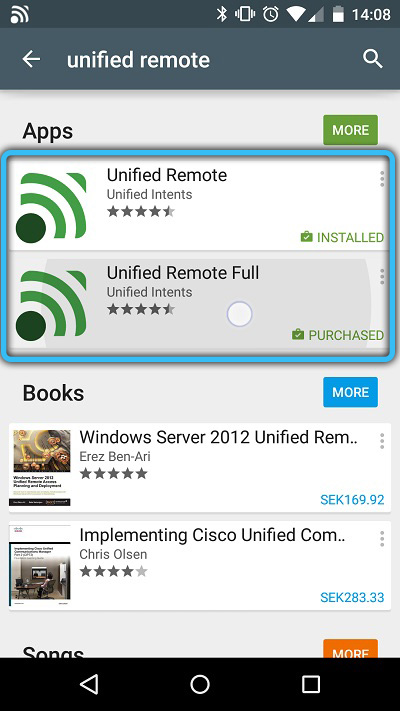 Выбор версии приложения Unified Remote