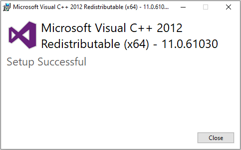 Завершение восстановления Visual C++ Redistributable