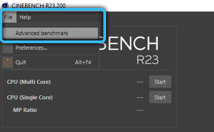 Advanced benchmark в Cinebench
