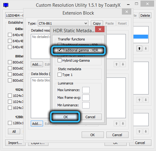 Параметр «Traditional gamma - HDR» в Custom Resolution Utility