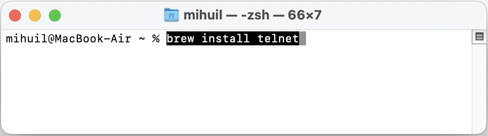 Команда для установки Telnet в macOS