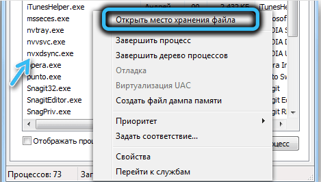 Открытие места расположения файла NvXDSync.exe в Windows 7
