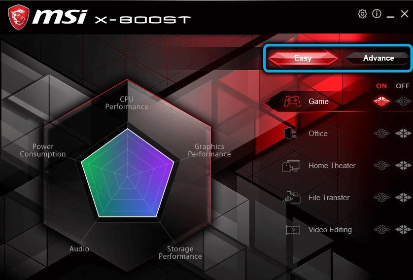 Главное окно MSI X-Boost