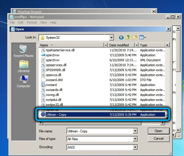 Изменение файла Utilman в Windows 7