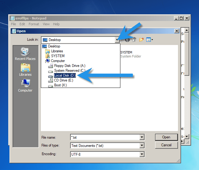 Переход в диск C в Windows 7