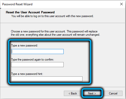 Ввод нового пароля в Windows 10