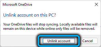 Отключение OneDrive в Windows 11