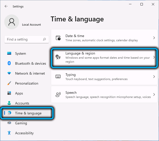 Раздел «Language & region» в Windows 11