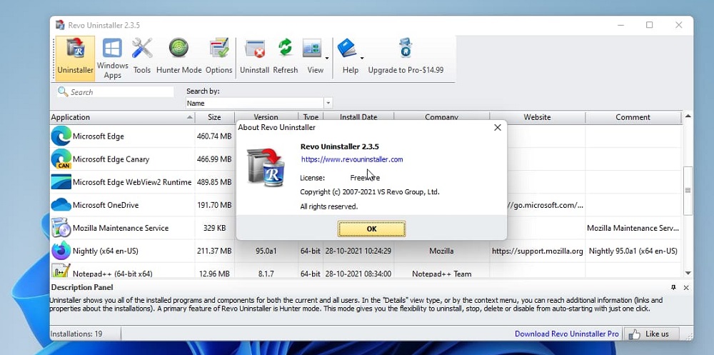 Revo Uninstaller в Windows 11