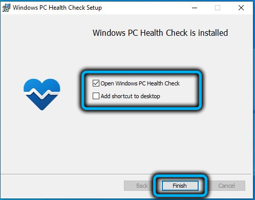 Завершение установки PC Health Check