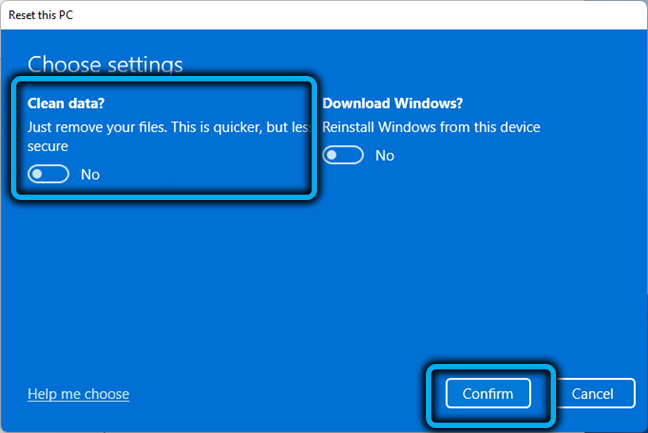 Блок «Чистые данные» в Windows 11