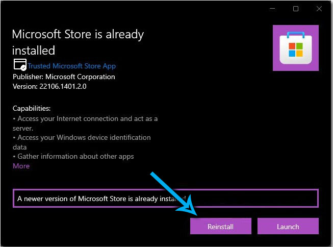 Ручное обновление Microsoft Store