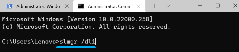 Команда slmgr /dli в Windows 11